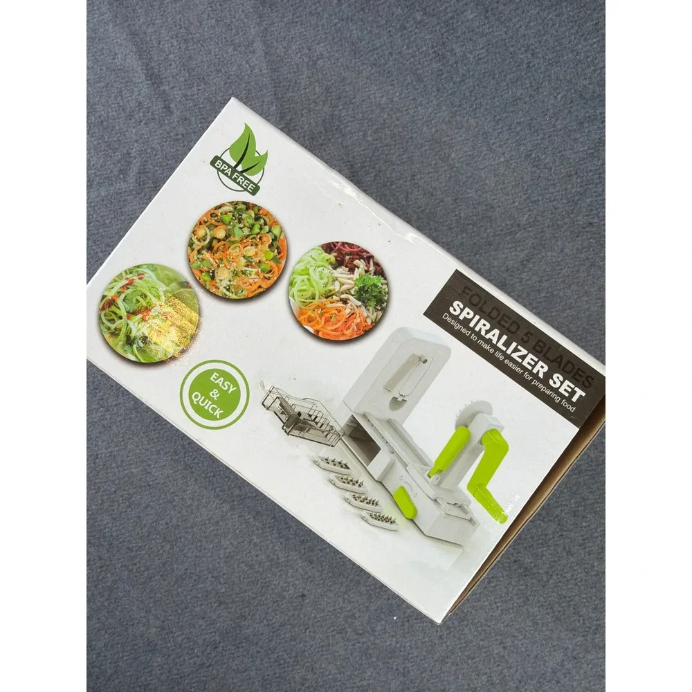 Spiralizer Set Manual KK-458 White Green 5‎ Blade Foldable Veggie Slicer NEW